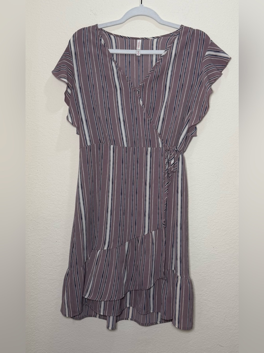 Xhilaration Mauve Stripe Wrap Dress Medium Ruffle